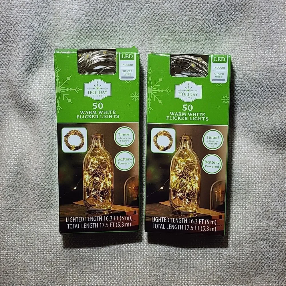 Lot of two Holiday Time 50-Count Battery-Operated LED Flicker Christmas String